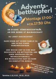 Plakat mit Infos und dem Bild eines Jungen, der auf der Mondsichel schläft