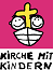 Logo Kinderkirche - gezeichnetes Boot mit Kreuz und zwei Kindergesichter