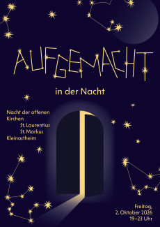 dunkler Hintergrund mit Sternen, aus einer leicht geöffneten Tür schein helles Licht