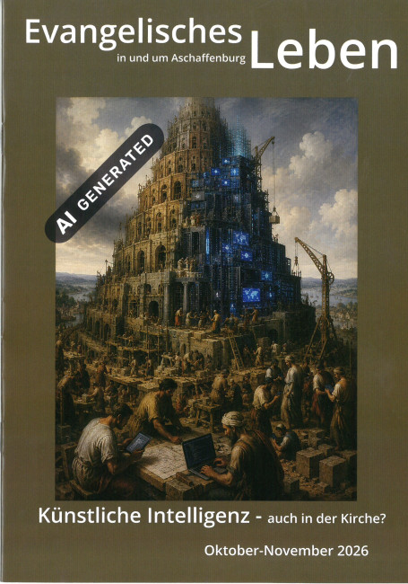 Ein KI generiertes historisches Bild vom Turmbau zu Babel mit eingefügten PC-Bildschirmen